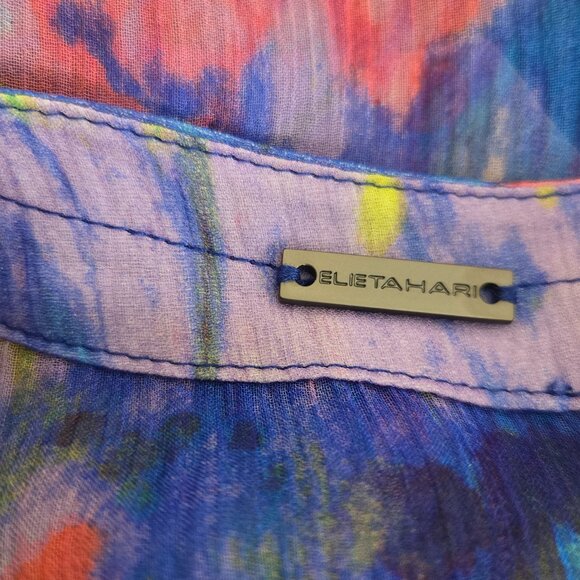 Elie Tahari "Jillie" Blue Lagoon Watercolor Pure Silk Pleated Tunic S NWT - Picture 9 of 13